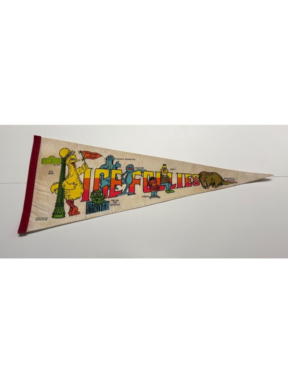 Sesame Street Muppets Ice Follies Pennant Flag Vintage 1970s Big Bird Bert Ernie